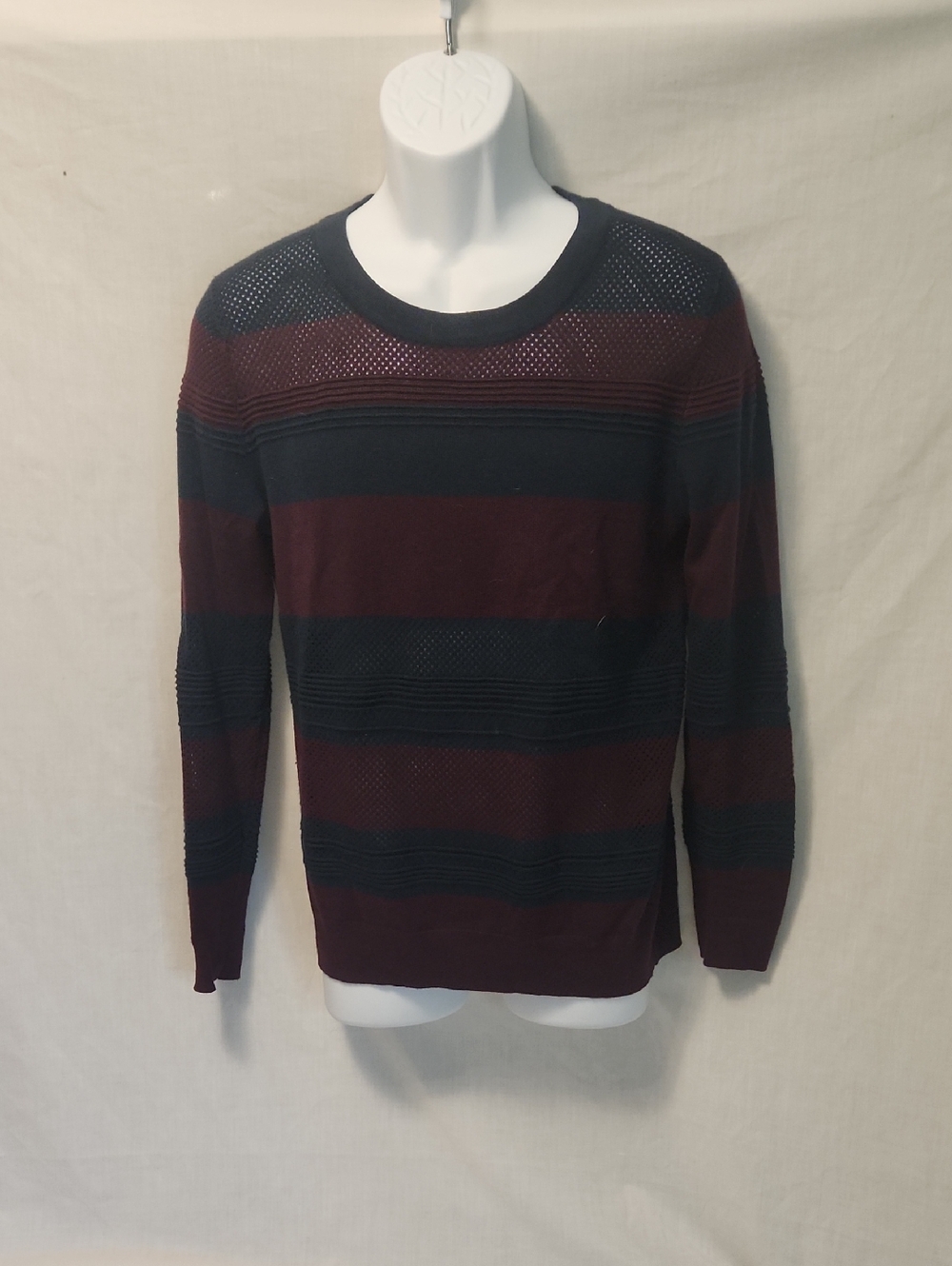 Market & Spruce Striped Crewneck Sweater in Burgundy and Black